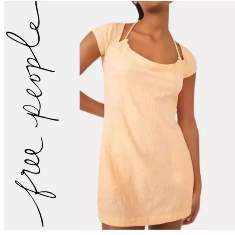 Free People Vivi Open Back Stretch Cotton Dress In Peach Sunrise Size Medium